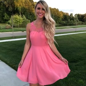 Light Pink Dress with Mesh Lace Sweetheart Top